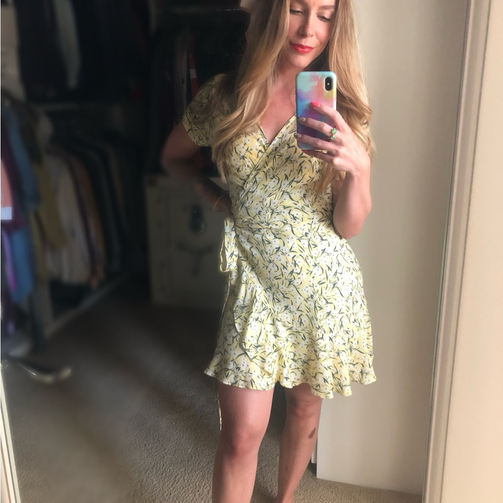 Audrey 3+1 Yellow Floral Wrap Mini Dress
